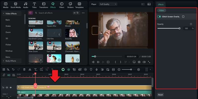 apply filmora effect to video