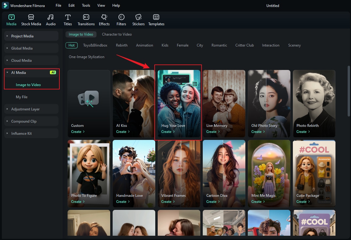 filmora ai hug image to video