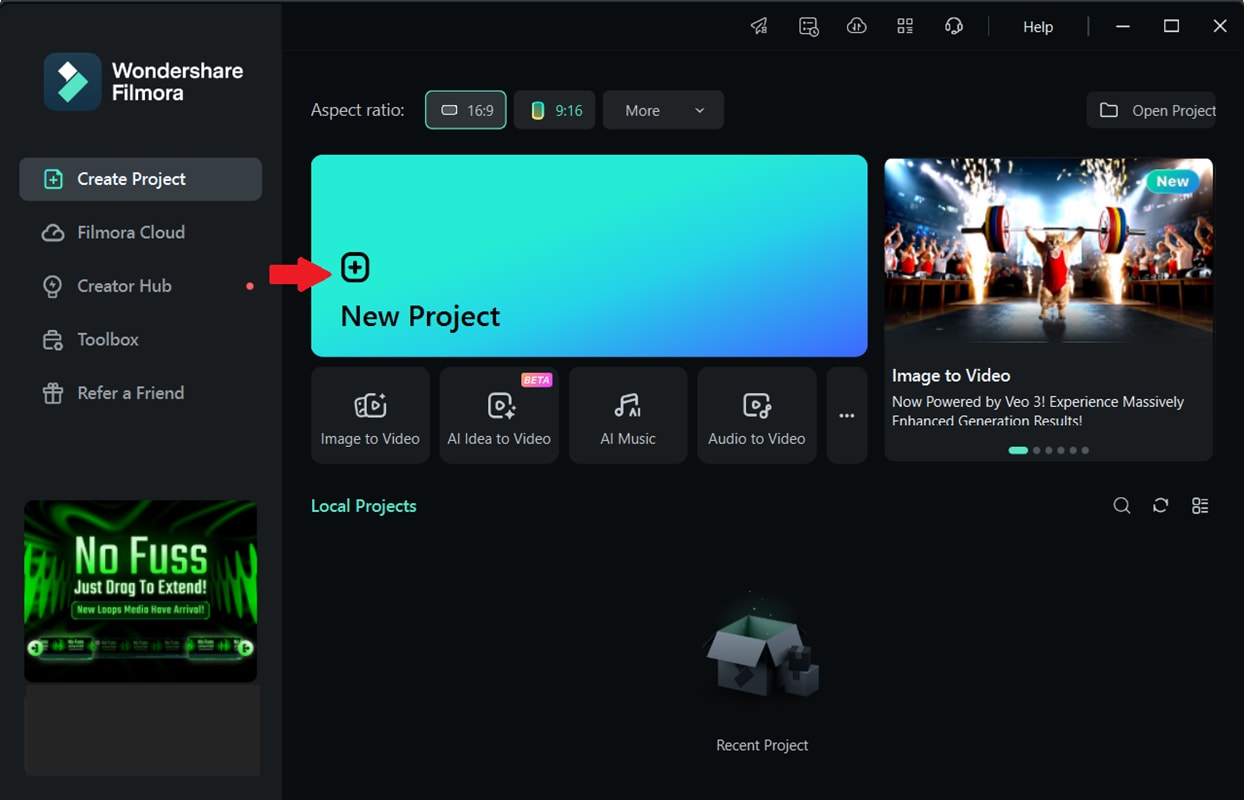 new project in filmora