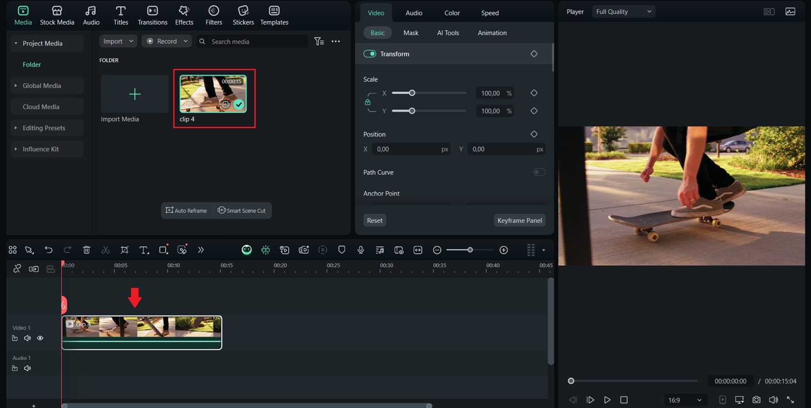 drag clip to the timeline