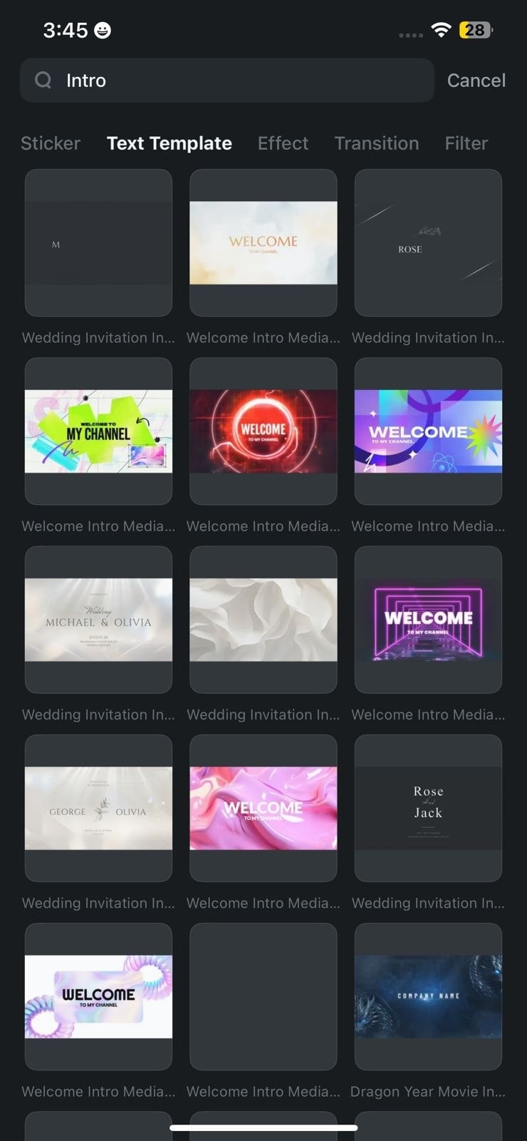 intro text templates filmora app