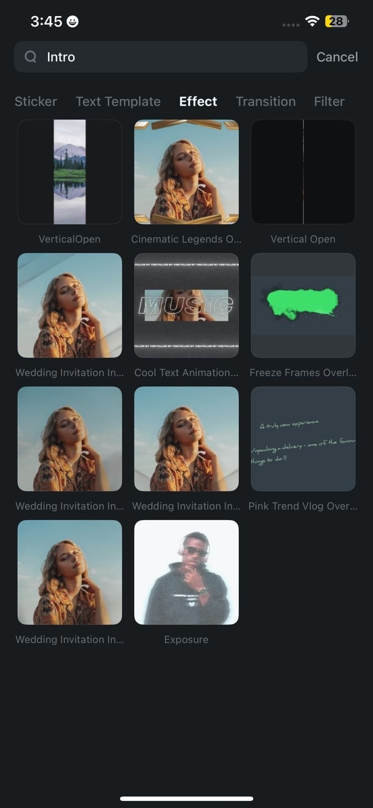 intro effects filmora app