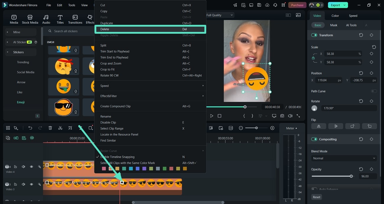 right click to delete keyframe