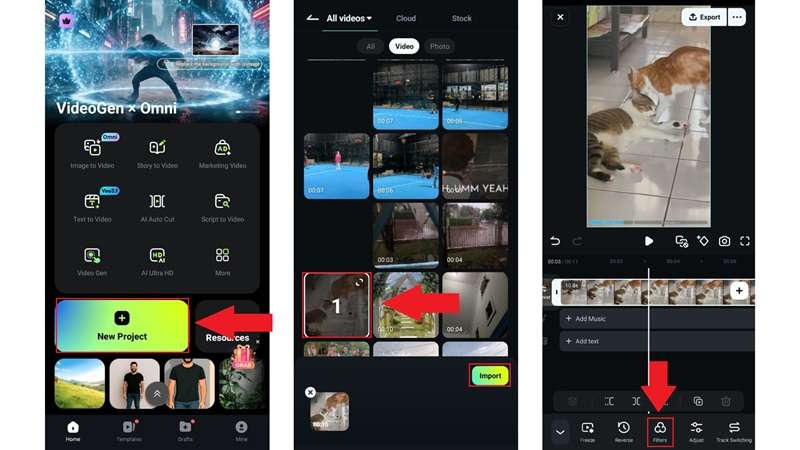 import clip and tap filters menu