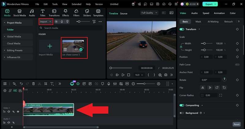 drag your clip to filmora timeline