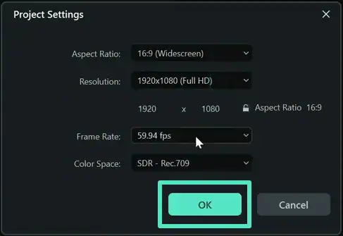 project settings wondershare filmora