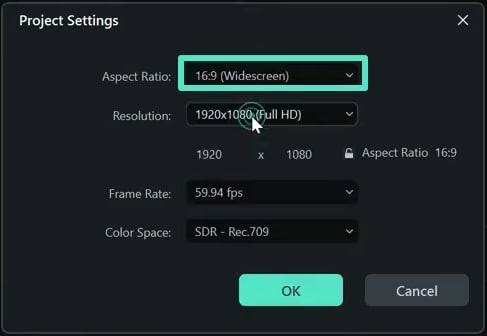 select aspect ratio wondershare filmora