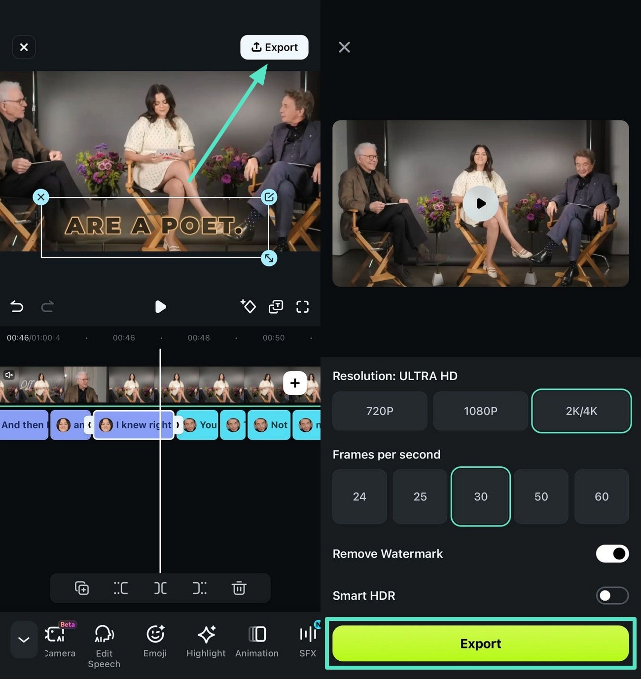set file format and export video