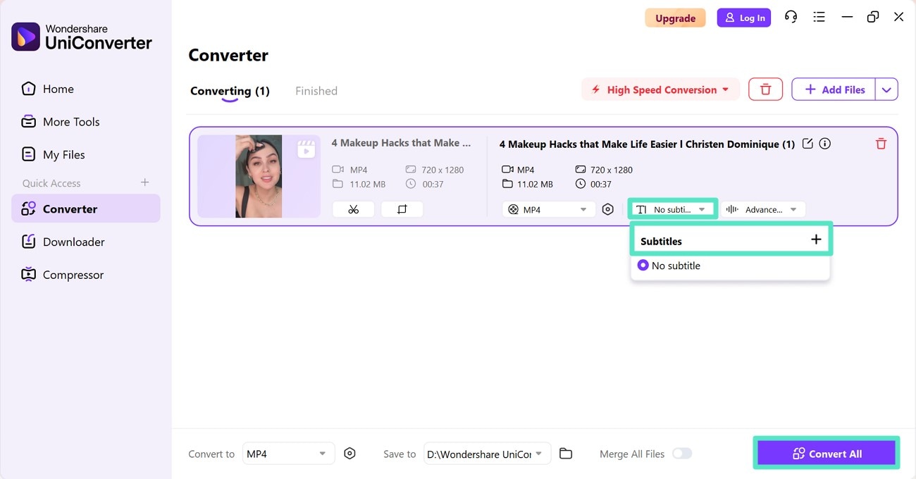 add subtitle file and click convert all