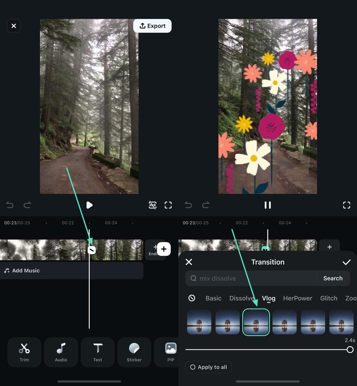 apply transition to video