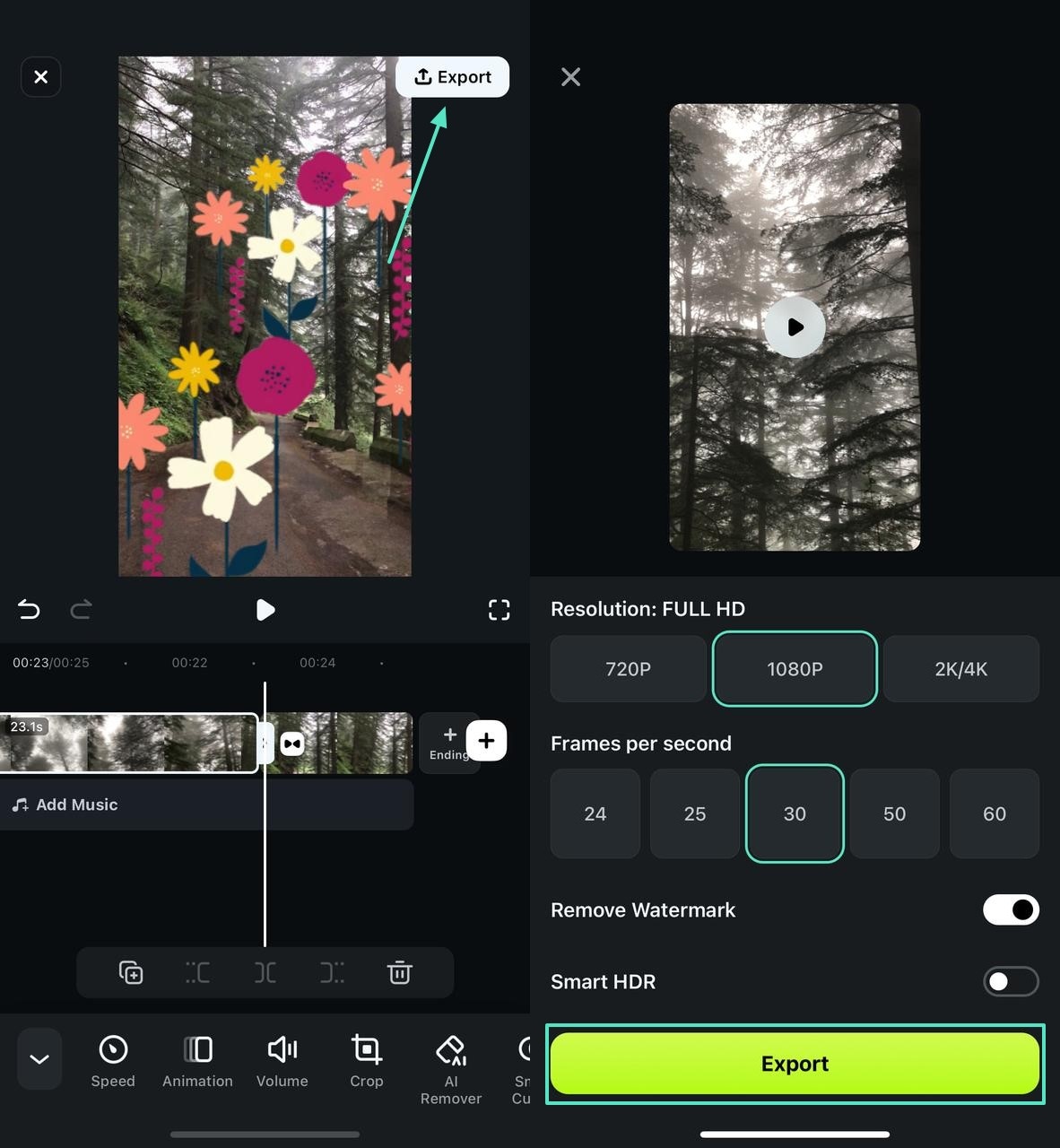  set video resolution and hit export