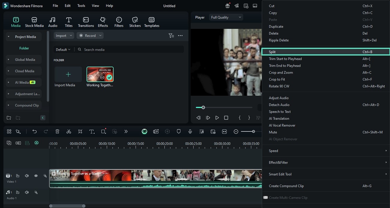 split video on timeline