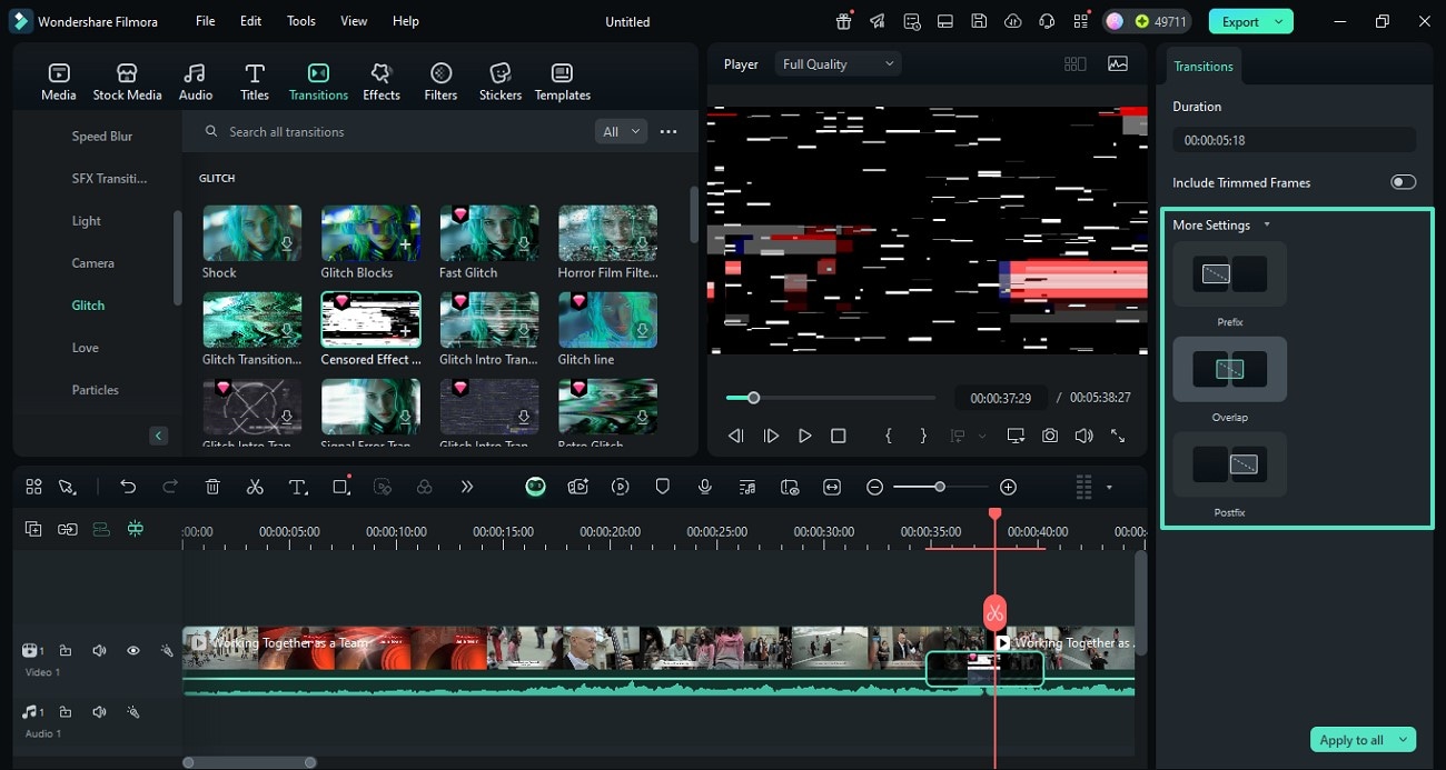 set transitions from more settings