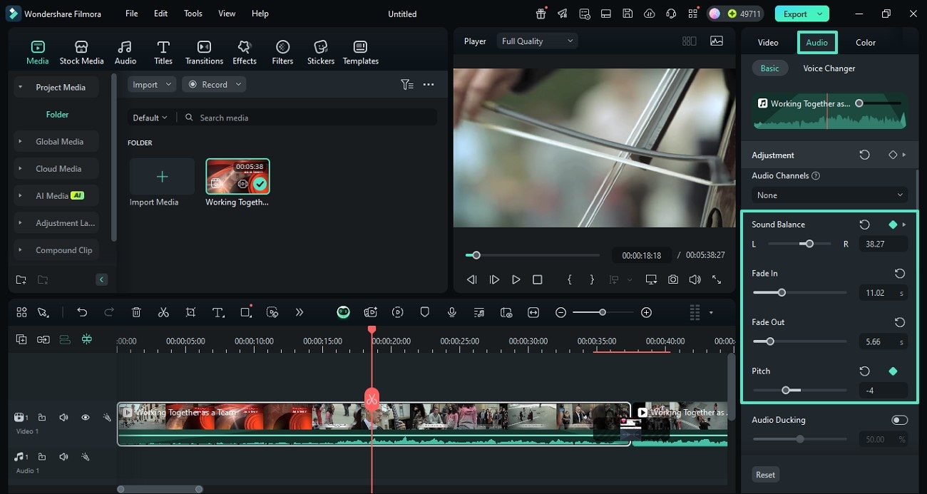 set audio aspects of video