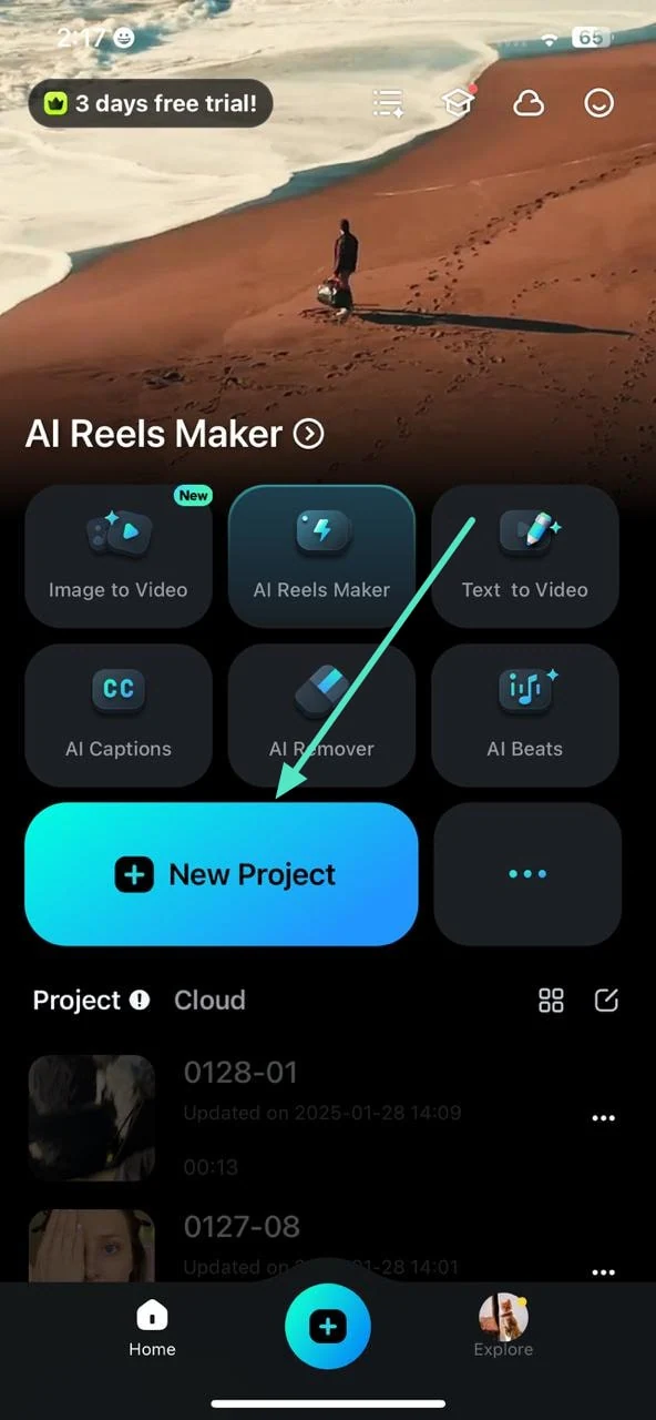 add video to create new project 