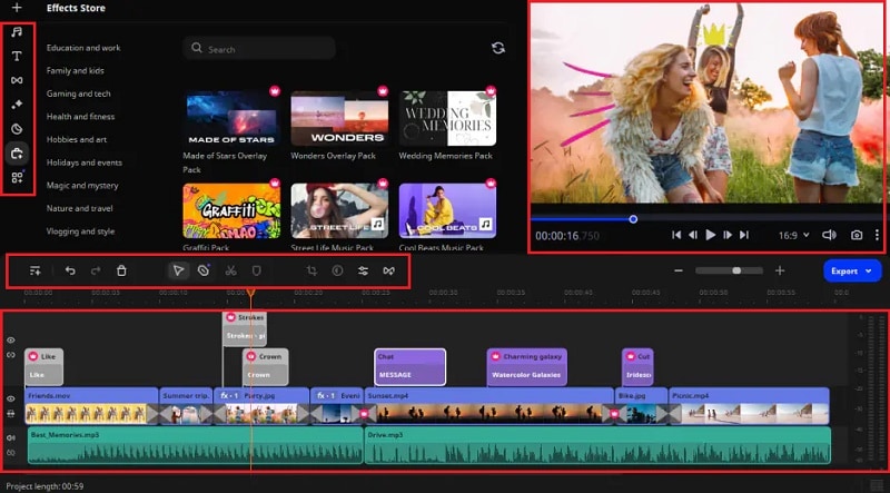 movavi editing timeline