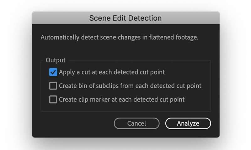 premiere pro scene edit detection outputs