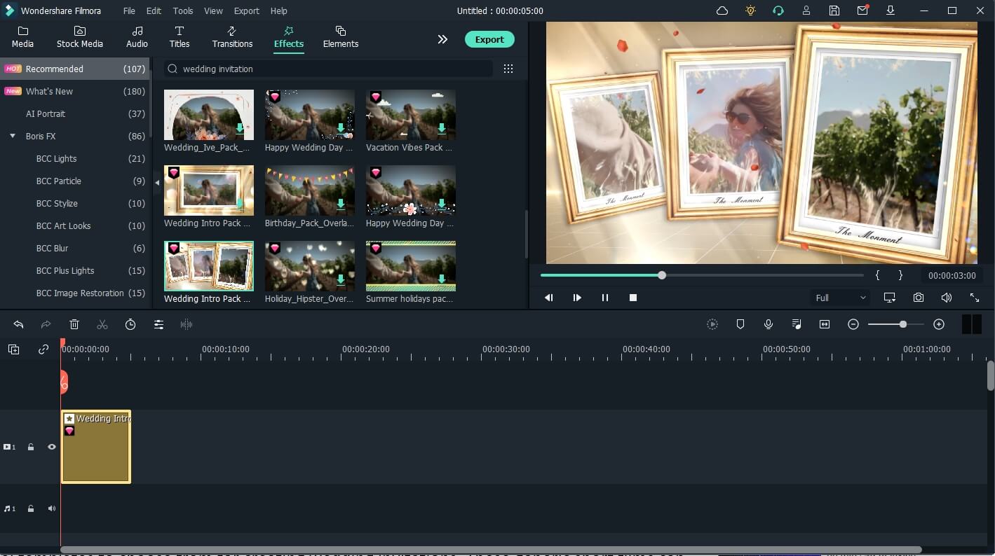 filmora wedding invitation effects