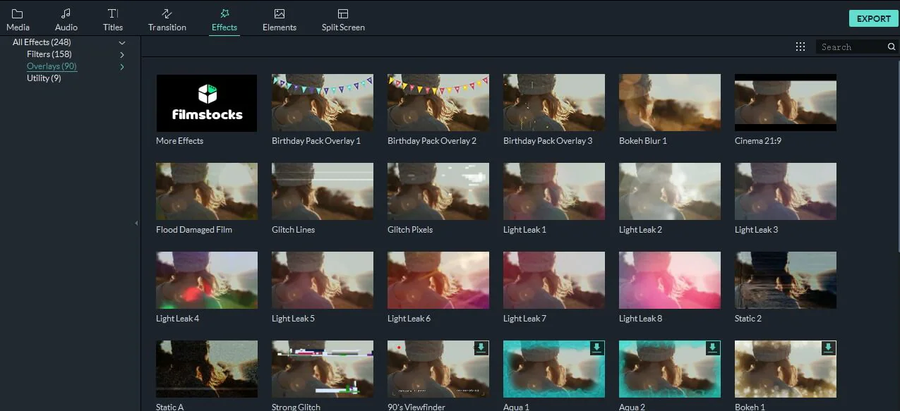  Filmora9  Effects tab