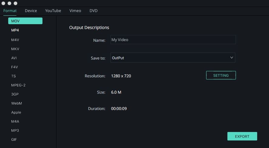 avs video editor alternative für Mac - Exportfenster