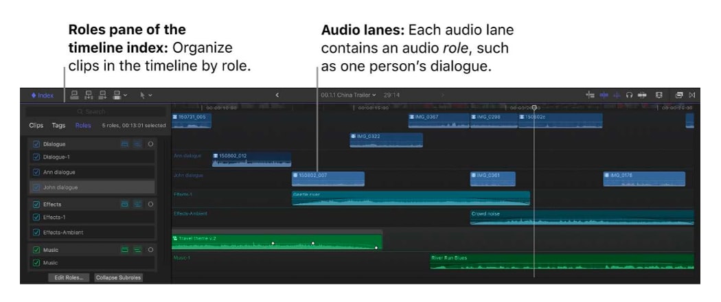 final cut pro organize audio