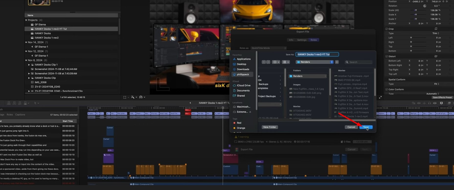 final cut pro saving the project