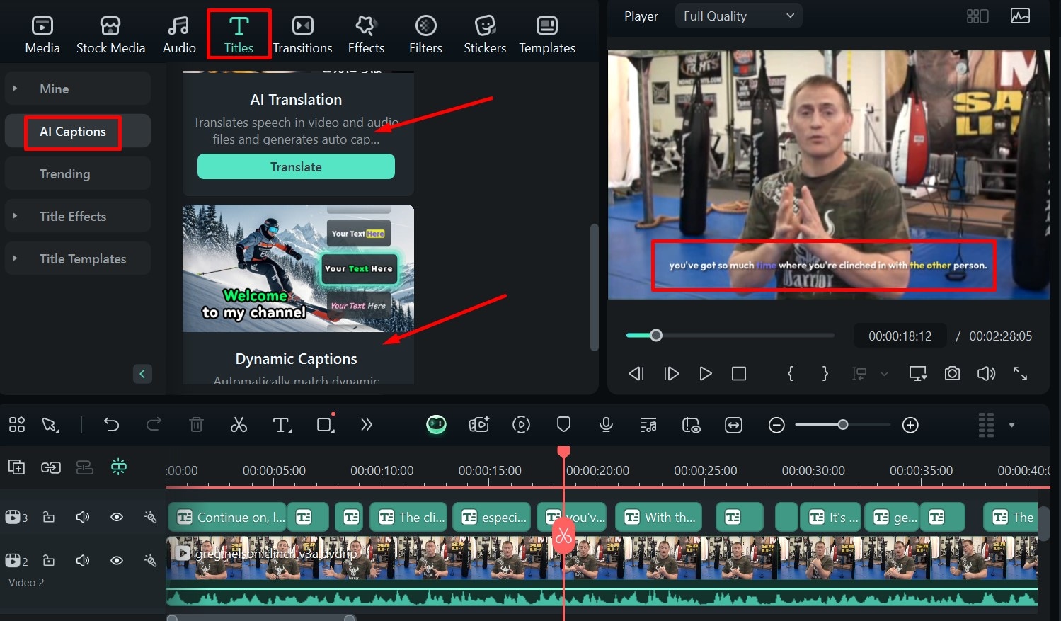 filmora ai translation and dynamic captions
