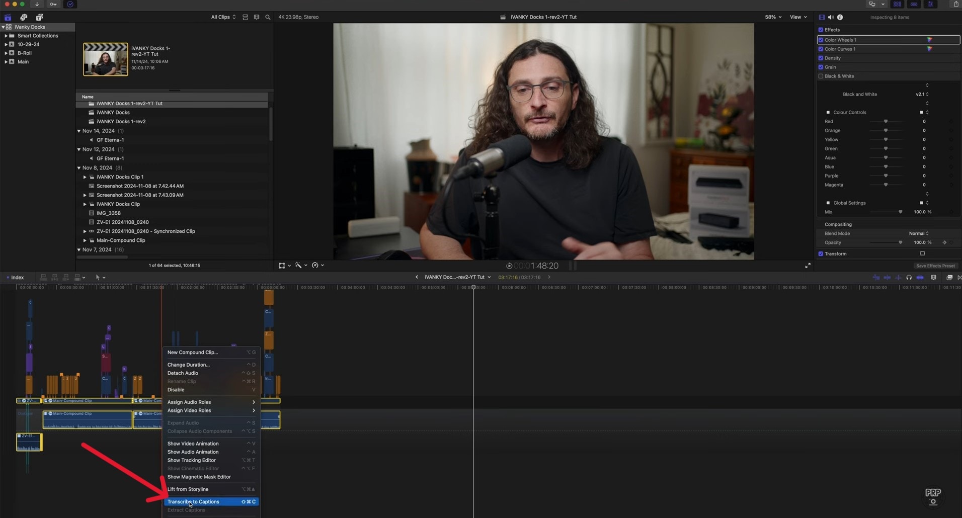 final cut pro transcribe captions