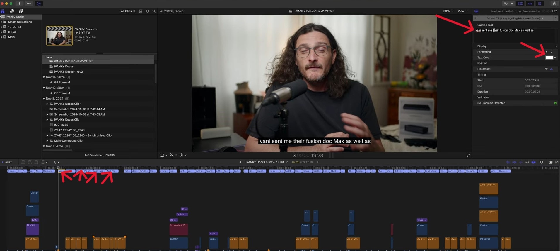 final cut pro caption options
