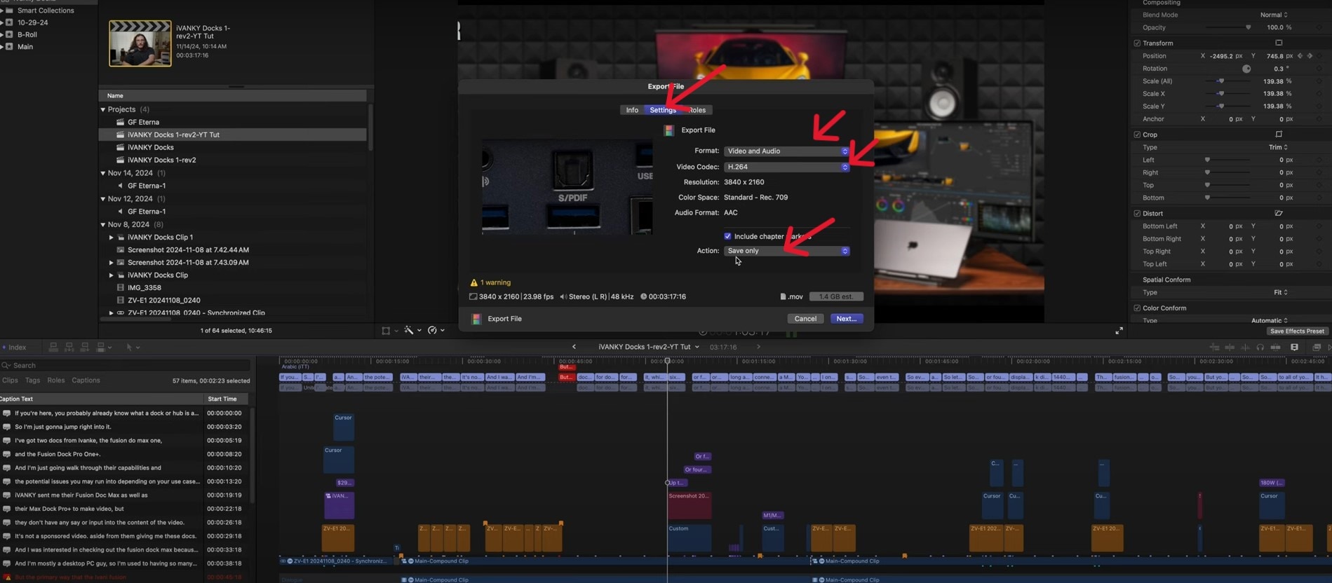 final cut pro save settings