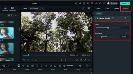 adjust and preview the motion blur