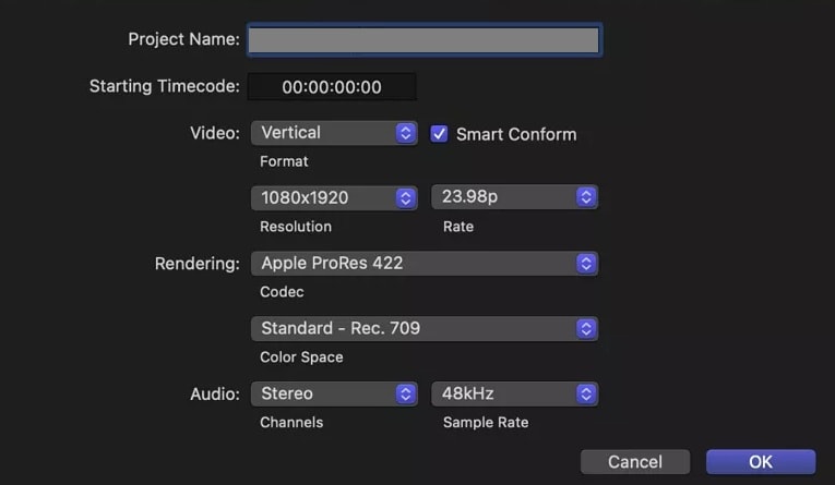 final cut pro create vertical project