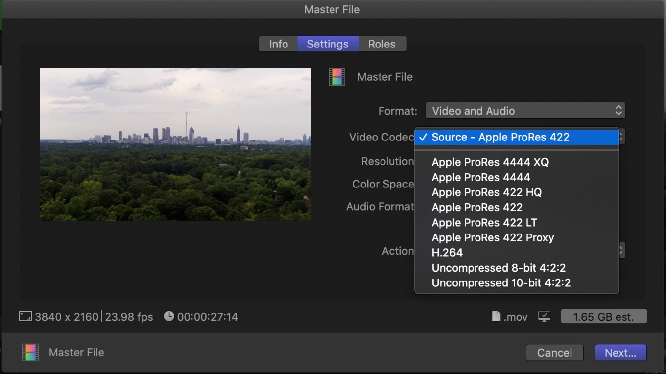 fcp export settings