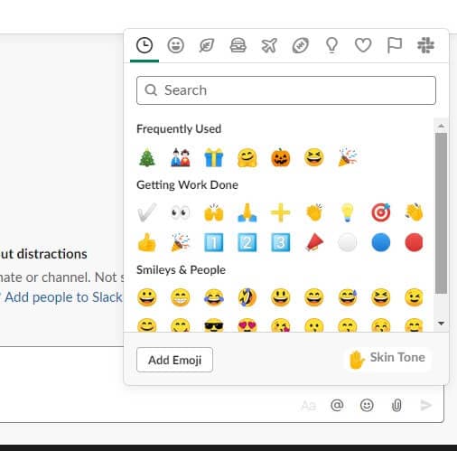Opción de buscar el emoji de Slack