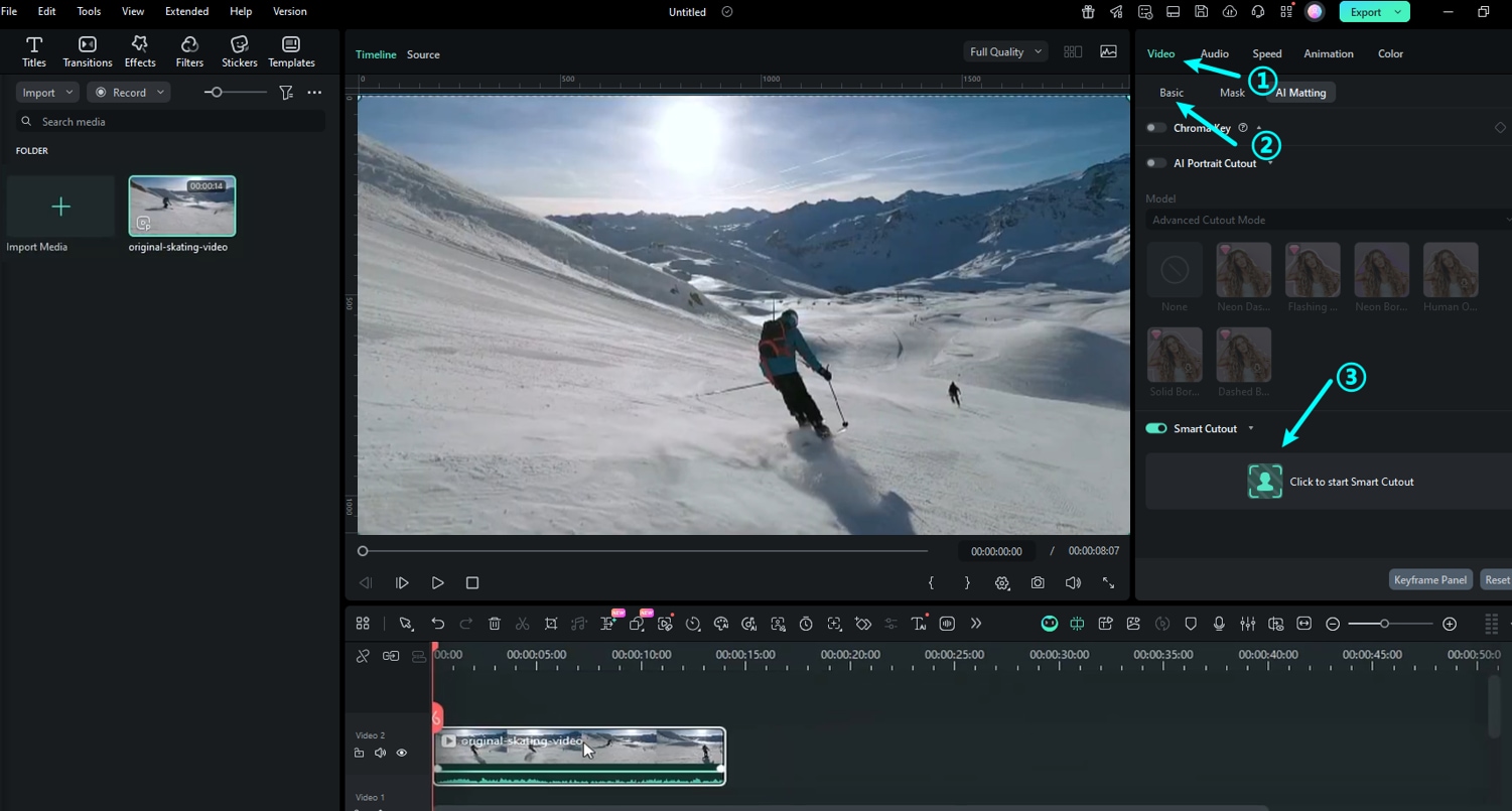 filmora home and import