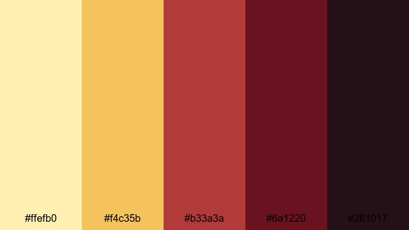 fireside story night yellow maroon color palette with hex codes