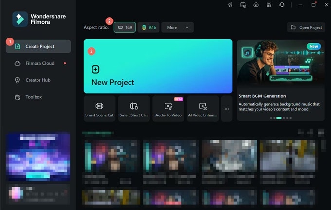 create new project in filmora