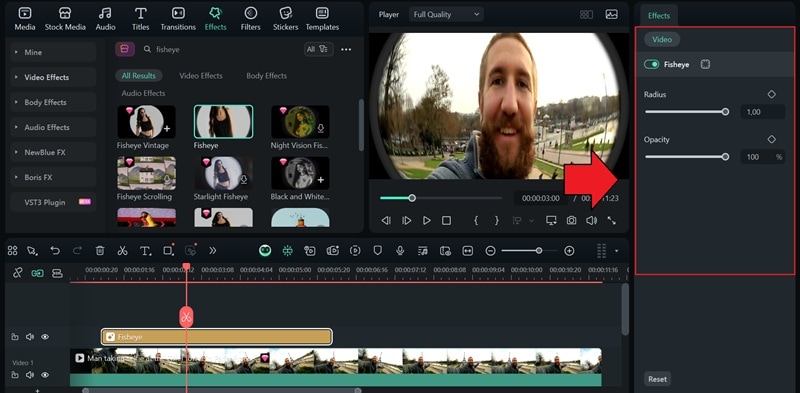 adjust filmora fisheye effect