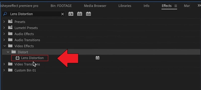 add premiere pro lens distortion effect