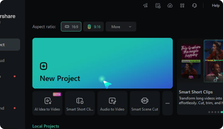 start a new project in filmora