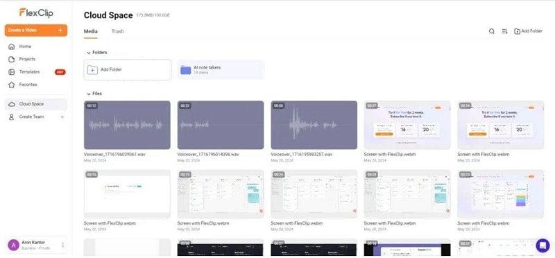 flexclip cloud storage