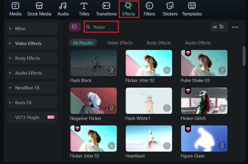 search for flicker effects