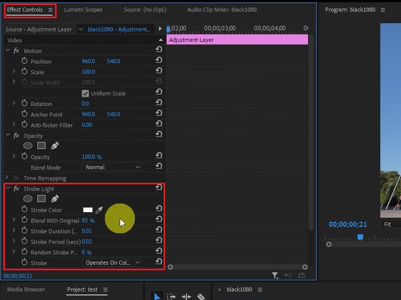 adjust effect controls