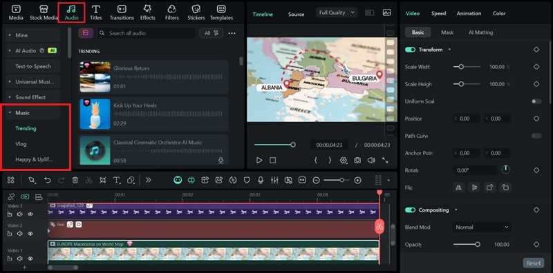 sync flight route animation with music
