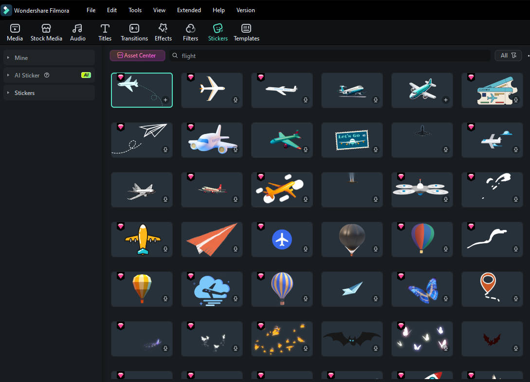 filmora stock media library