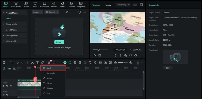 access brush tool in filmora
