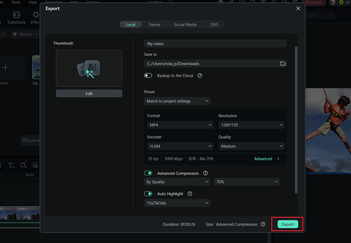 export the flipped video