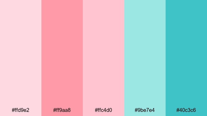 floating coral clouds pink turquoise color palette with hex codes