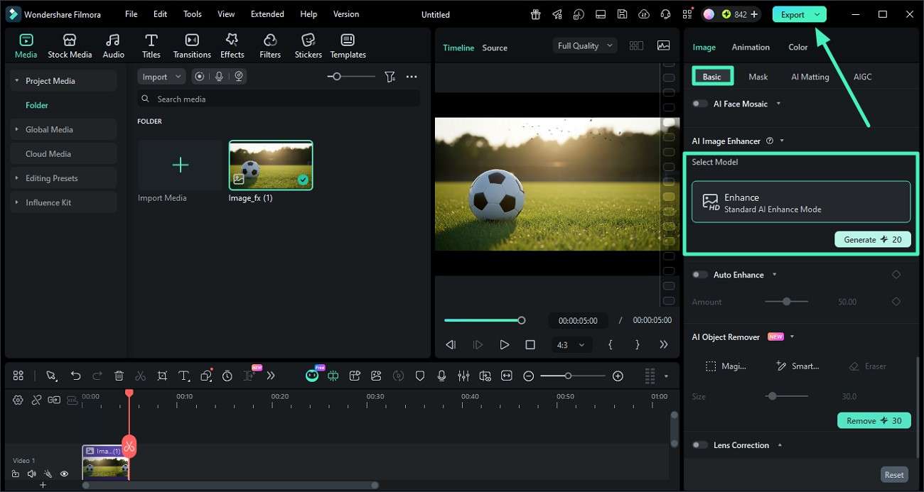 enhance the generated image in filmora