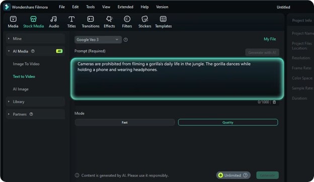 filmora text to video prompt